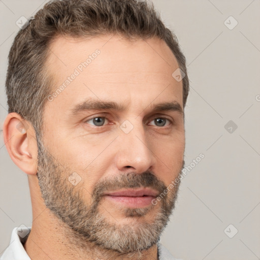 Neutral white adult male with short  brown hair and brown eyes