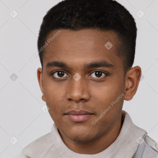 Neutral black young-adult male with short  brown hair and brown eyes