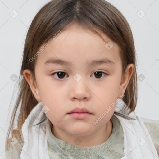 Neutral white child female with medium  brown hair and brown eyes