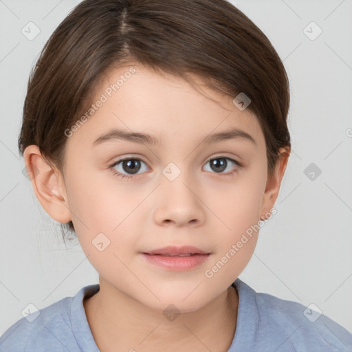 Neutral white child female with short  brown hair and brown eyes