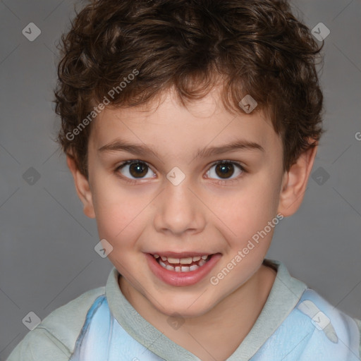 Joyful white child male with short  brown hair and brown eyes