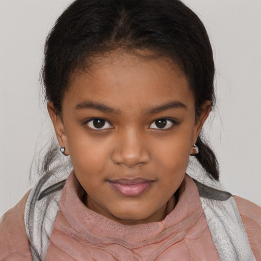 Neutral black child female with short  brown hair and brown eyes