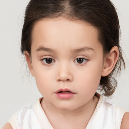 Neutral white child female with medium  brown hair and brown eyes