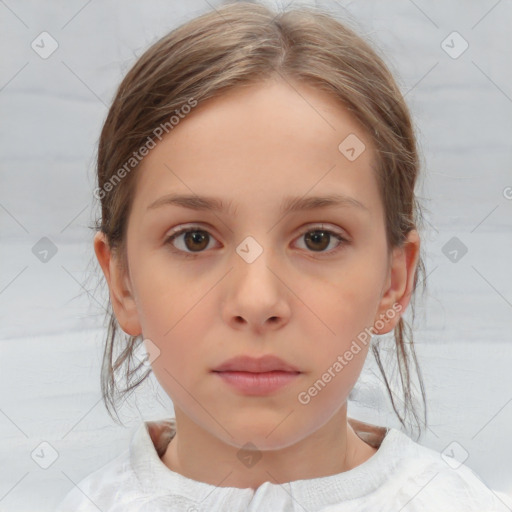 Neutral white child female with medium  brown hair and brown eyes