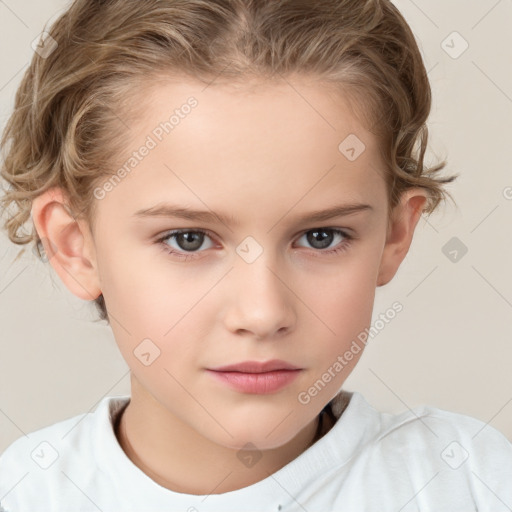 Neutral white child female with short  brown hair and brown eyes