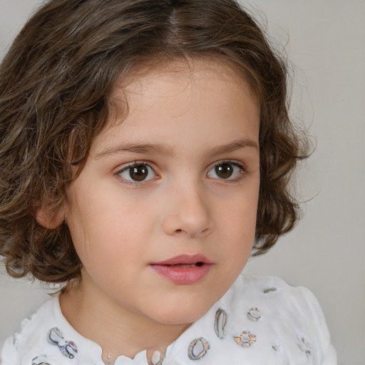 Neutral white child female with medium  brown hair and brown eyes