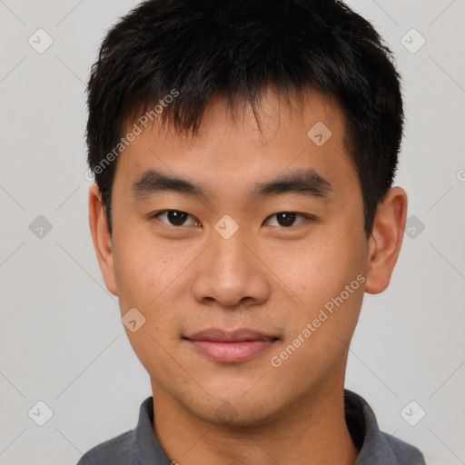 Neutral asian young-adult male with short  brown hair and brown eyes