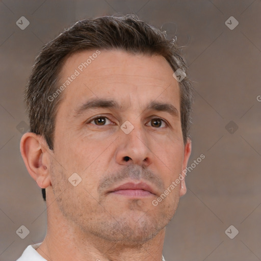 Neutral white adult male with short  brown hair and brown eyes