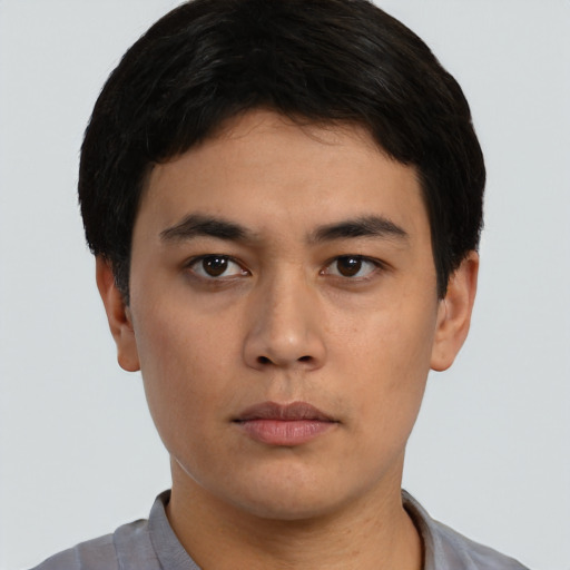 Neutral asian young-adult male with short  black hair and brown eyes