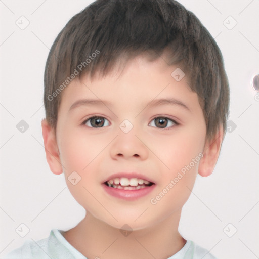 Joyful white child male with short  brown hair and brown eyes