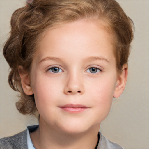 Neutral white child female with short  brown hair and grey eyes