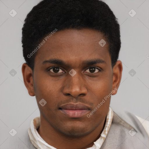 Neutral black young-adult male with short  brown hair and brown eyes