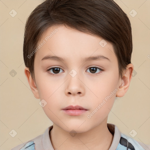 Neutral white child female with short  brown hair and brown eyes