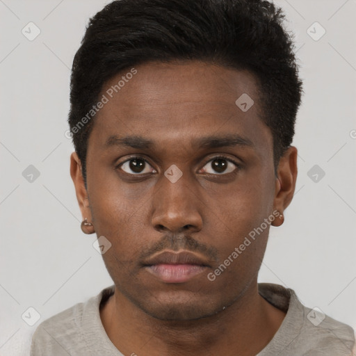 Neutral black young-adult male with short  brown hair and brown eyes