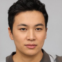 Neutral asian young-adult male with short  brown hair and brown eyes