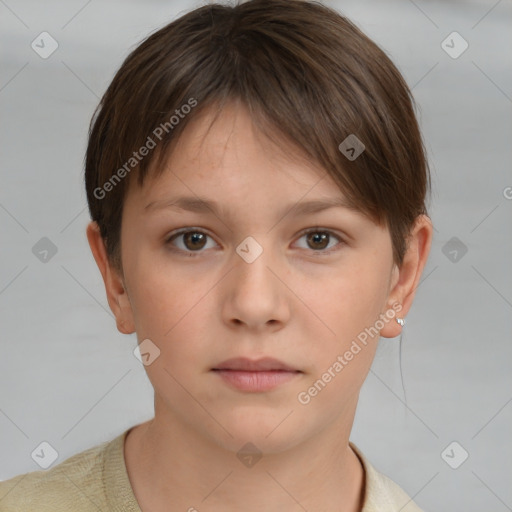 Neutral white young-adult female with short  brown hair and brown eyes