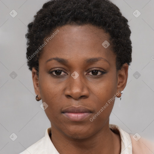 Neutral black young-adult female with short  brown hair and brown eyes