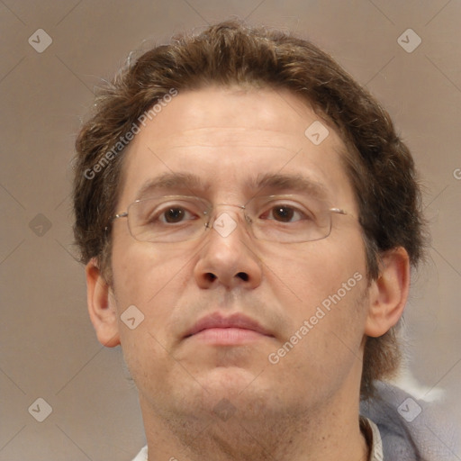 Neutral white adult male with short  brown hair and brown eyes