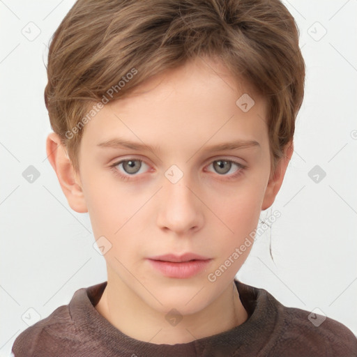 Neutral white child male with short  brown hair and grey eyes