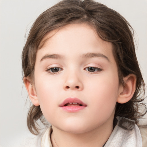 Neutral white child female with medium  brown hair and brown eyes