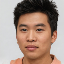 Neutral asian young-adult male with short  brown hair and brown eyes