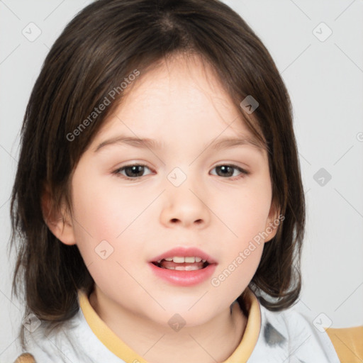 Neutral white child female with medium  brown hair and brown eyes