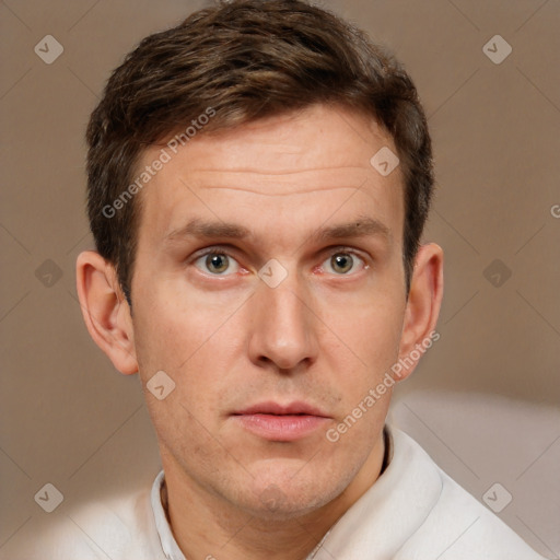 Neutral white adult male with short  brown hair and brown eyes