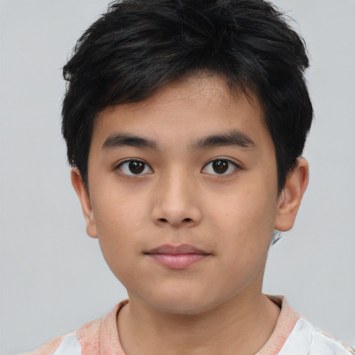Neutral asian child male with short  brown hair and brown eyes