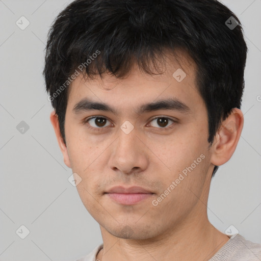 Neutral asian young-adult male with short  brown hair and brown eyes