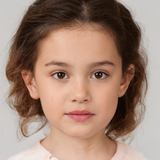 Neutral white child female with medium  brown hair and brown eyes