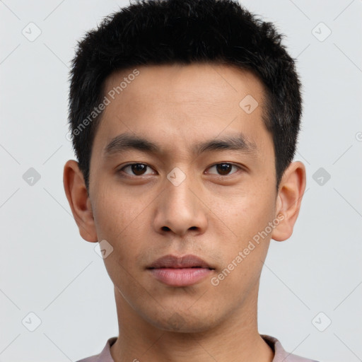 Neutral asian young-adult male with short  black hair and brown eyes