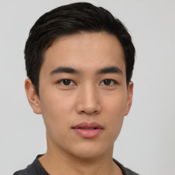 Neutral asian young-adult male with short  black hair and brown eyes