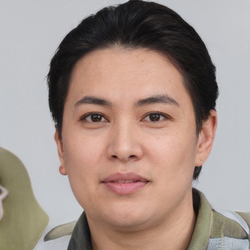 Neutral white young-adult male with short  black hair and brown eyes