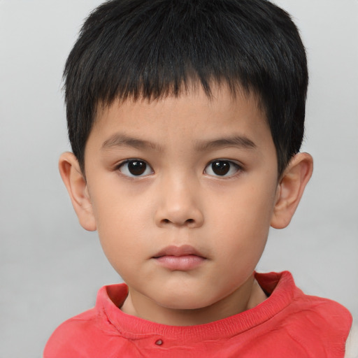 Neutral asian child male with short  brown hair and brown eyes