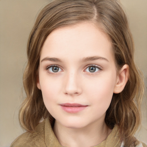 Neutral white child female with medium  brown hair and brown eyes