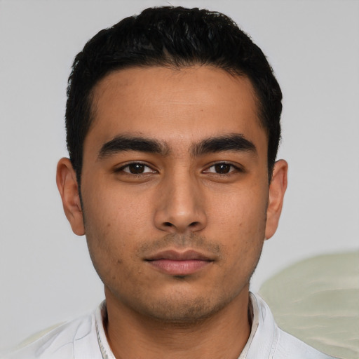 Neutral asian young-adult male with short  black hair and brown eyes