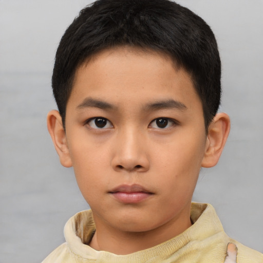 Neutral asian child male with short  brown hair and brown eyes