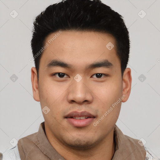 Neutral asian young-adult male with short  black hair and brown eyes