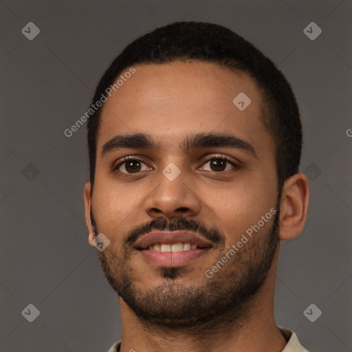 Neutral black young-adult male with short  brown hair and brown eyes