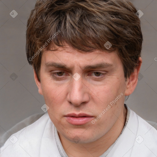 Neutral white adult male with short  brown hair and brown eyes