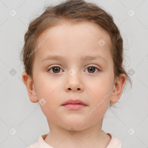 Neutral white child female with short  brown hair and brown eyes