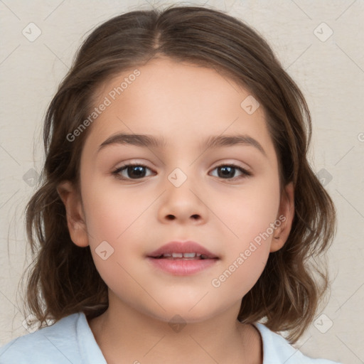 Neutral white child female with medium  brown hair and brown eyes