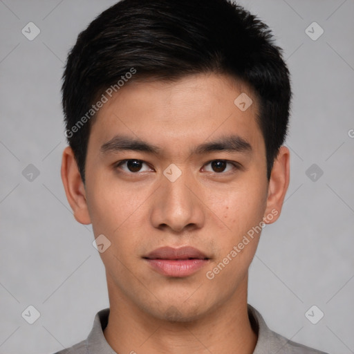 Neutral asian young-adult male with short  black hair and brown eyes