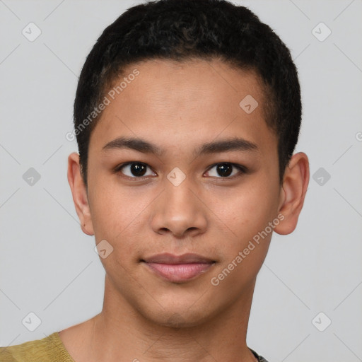 Neutral latino young-adult male with short  brown hair and brown eyes