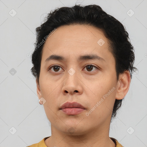 Neutral asian young-adult male with short  black hair and brown eyes