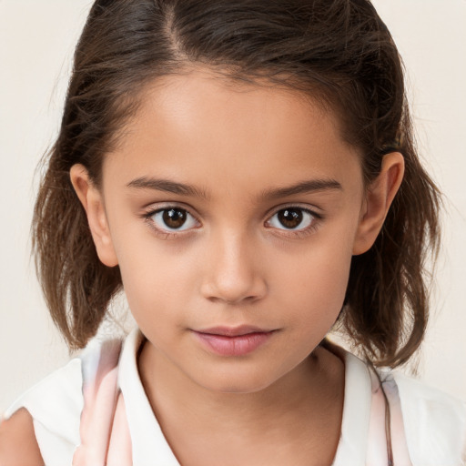 Neutral white child female with medium  brown hair and brown eyes