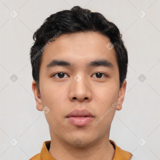 Neutral asian young-adult male with short  black hair and brown eyes