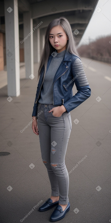 Chinese teenager girl with  gray hair