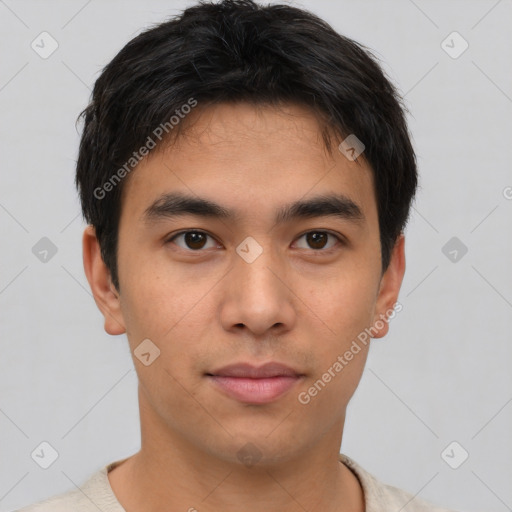 Neutral asian young-adult male with short  brown hair and brown eyes