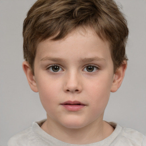 Neutral white child male with short  brown hair and grey eyes